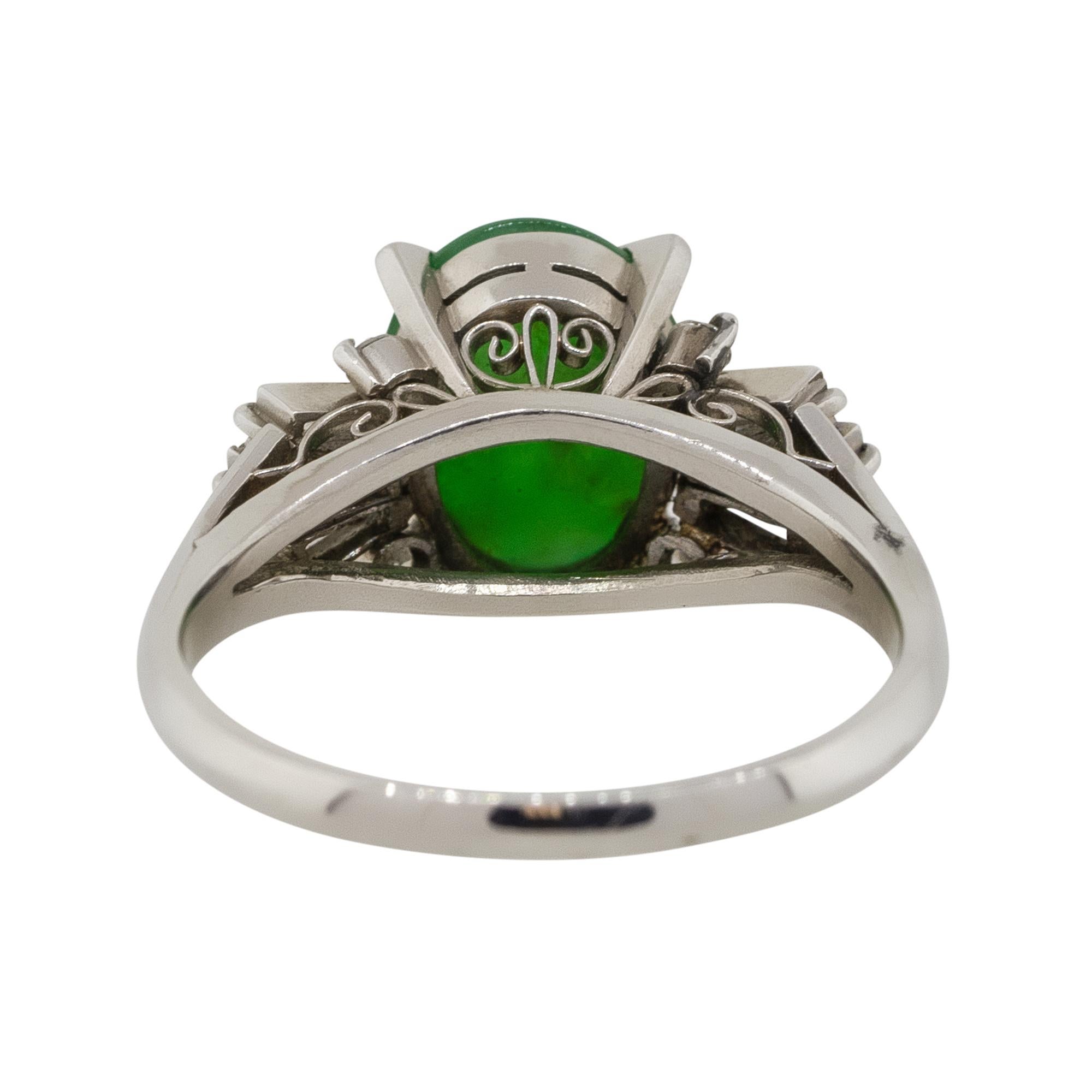 2.98 Carat Oval Jade Center Diamond Cocktail Ring Platinum in Stock In Excellent Condition For Sale In Boca Raton, FL