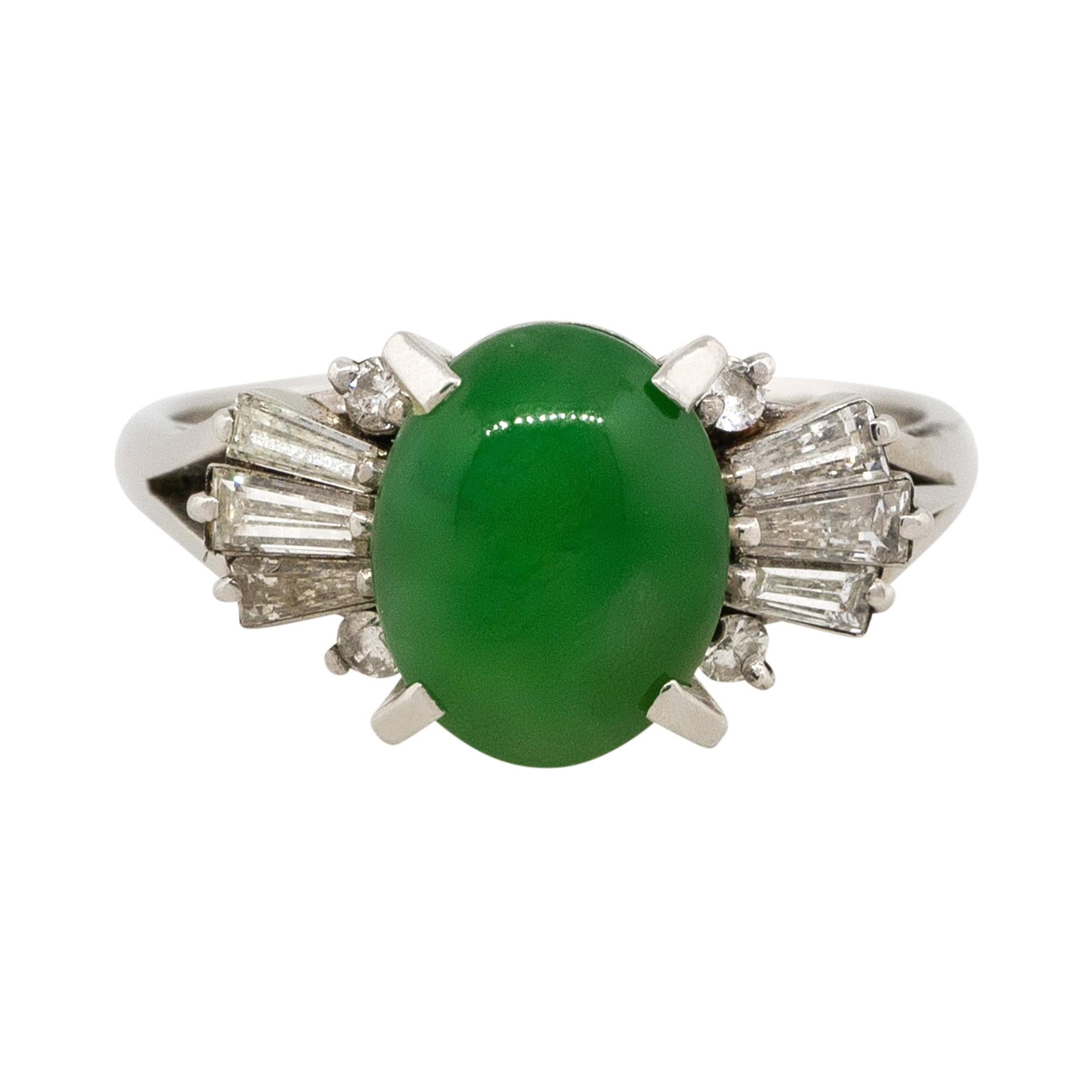 2.98 Carat Oval Jade Center Diamond Cocktail Ring Platinum in Stock For Sale