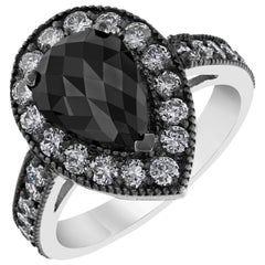 2.98 Carat Pear Cut Black Diamond 14 Karat White Gold Engagement Ring