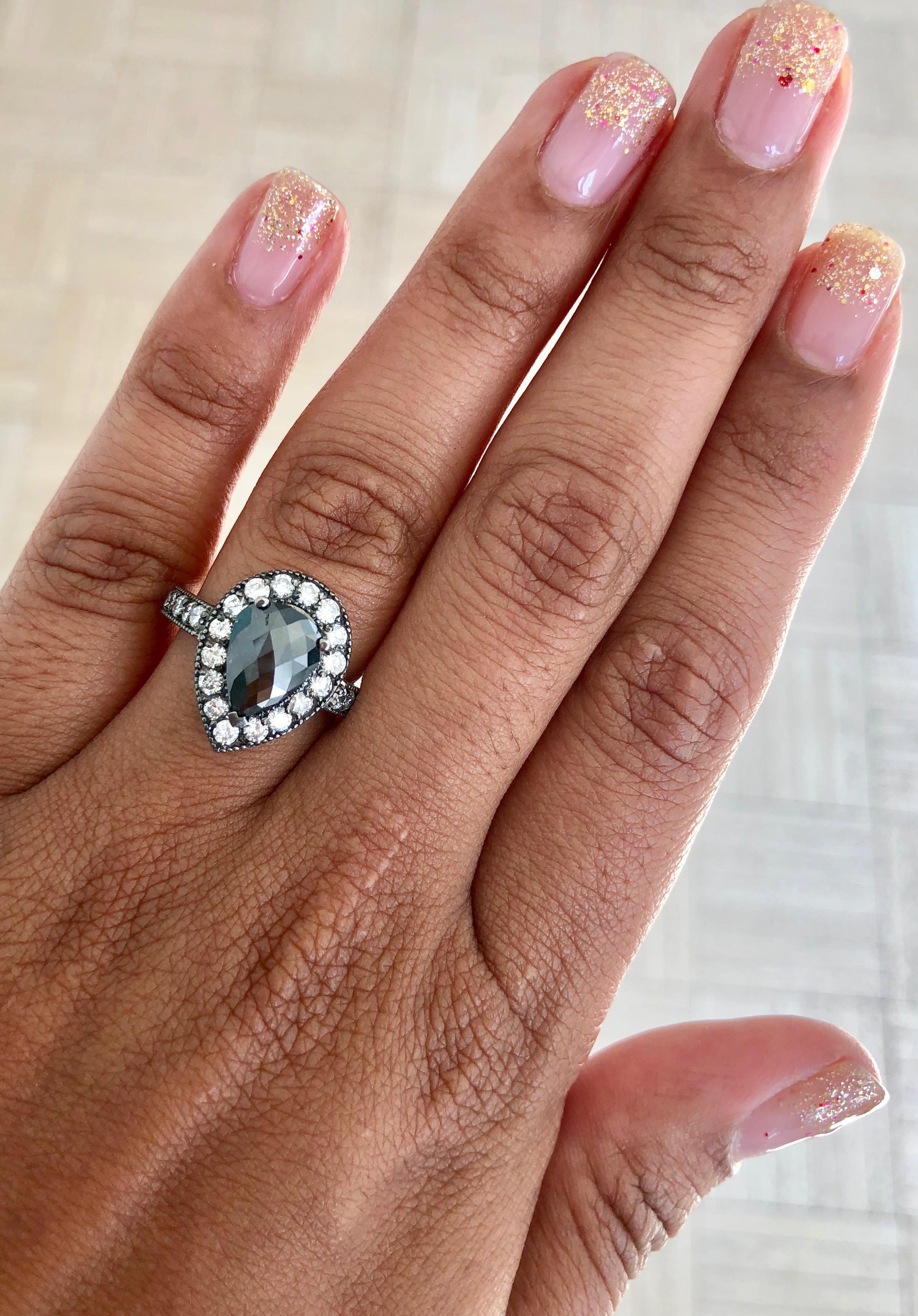 Contemporary 2.98 Carat Pear Cut Black Diamond 14 Karat White Gold Engagement Ring