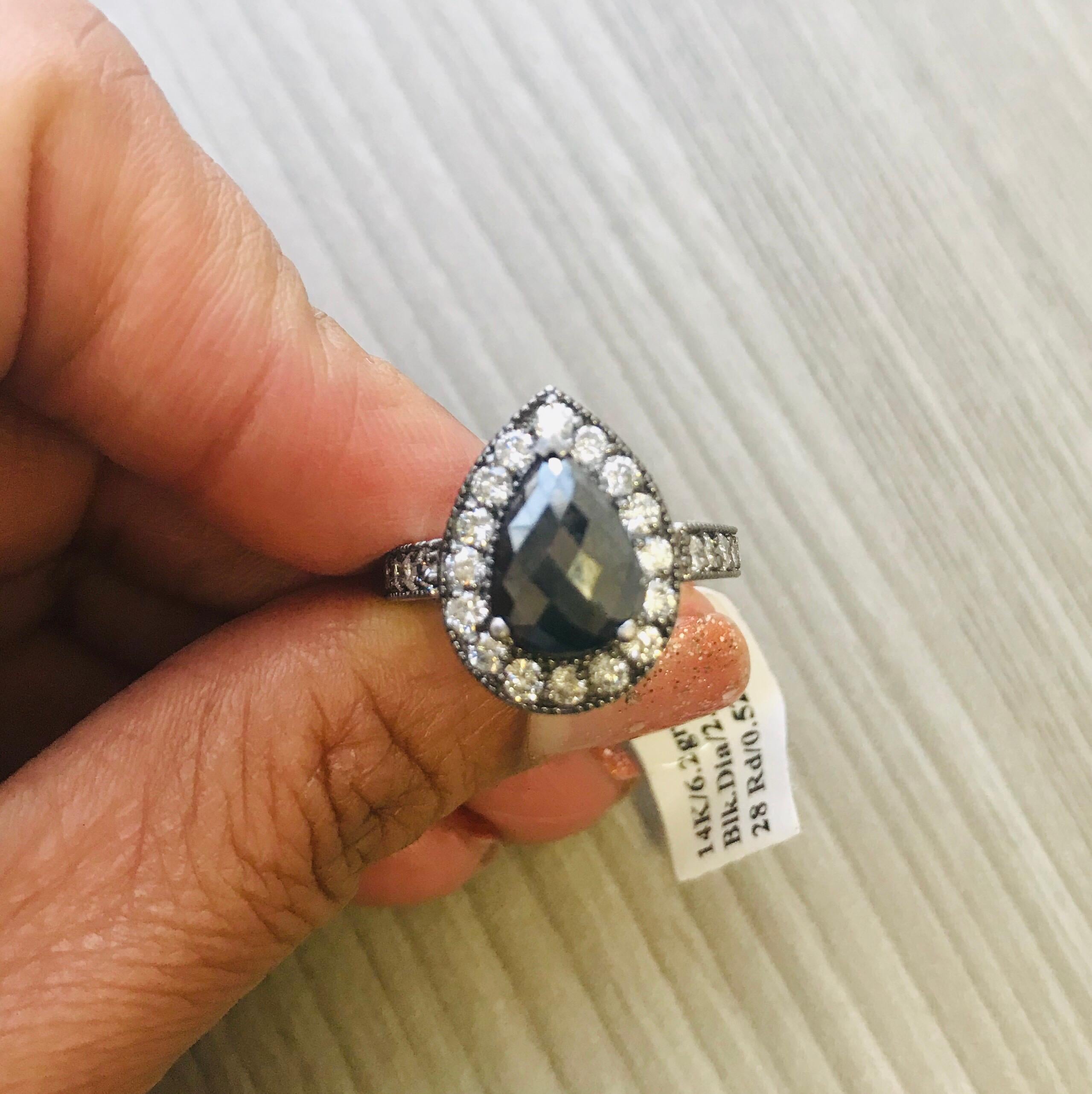 2.98 Carat Pear Cut Black Diamond 14 Karat White Gold Engagement Ring 1