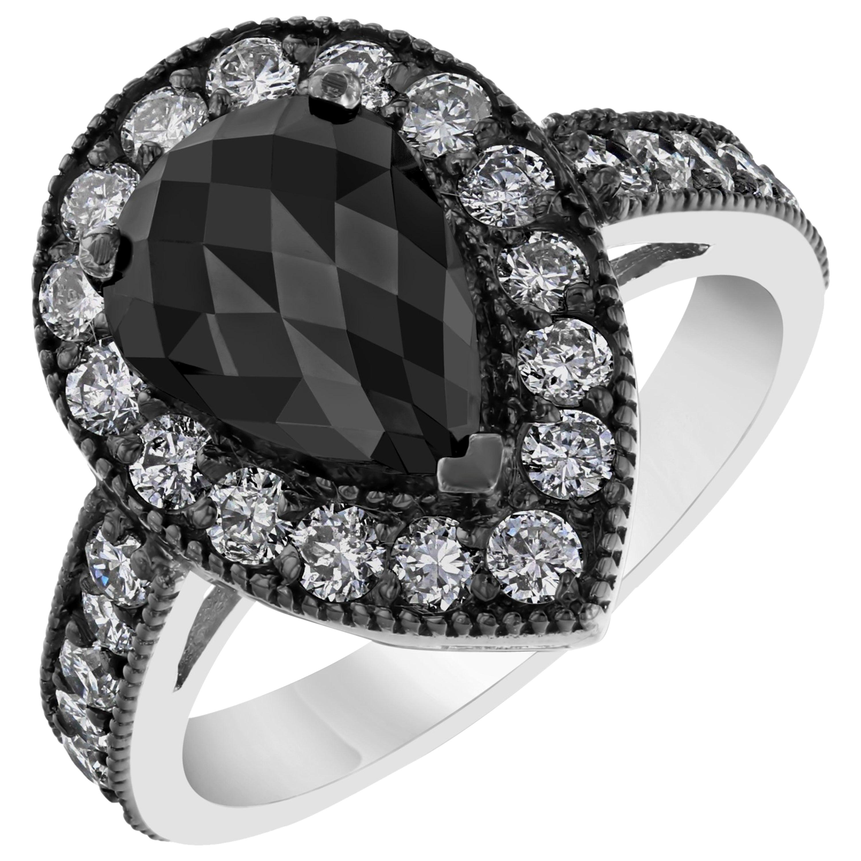 2.98 Carat Pear Cut Black Diamond 14 Karat White Gold Engagement Ring