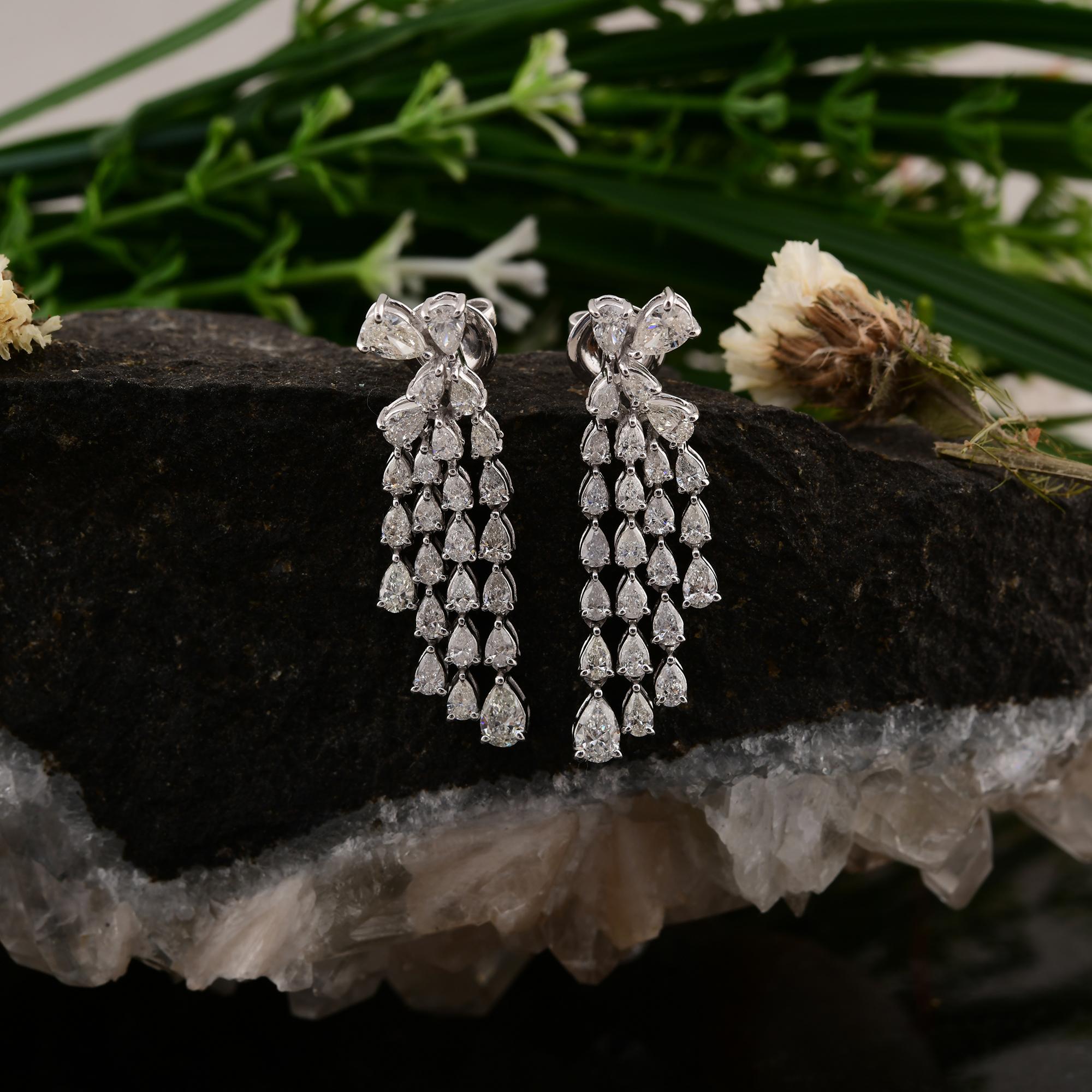 2,98 Karat SI/H Birnenschliff Diamant-Kronleuchter-Ohrringe 14k Weißgold (Tropfenschliff) im Angebot