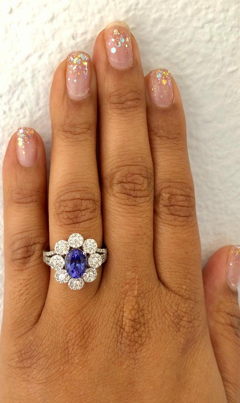 2.98 Carat Tanzanite Diamond White Gold Cocktail Ring In New Condition For Sale In Los Angeles, CA