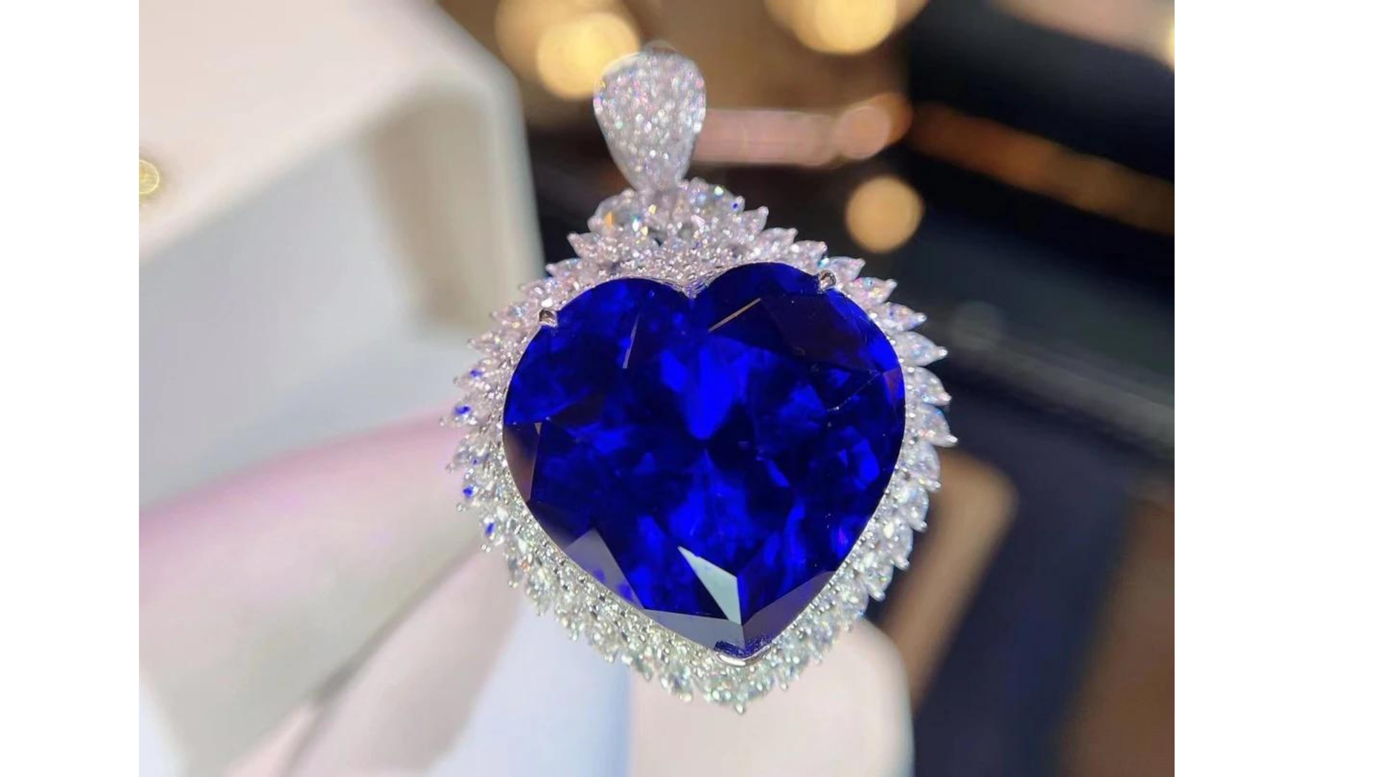 
29.8 Carat Tanzanite Necklace  Heart Shape with 189 White Diamonds is truly spectacular with its duel use as a ring too.  It comes with chain and set in 18 Karat White Gold


  Tanzanite is a fairly “new” gemstone, discovered in 1967. It is only
