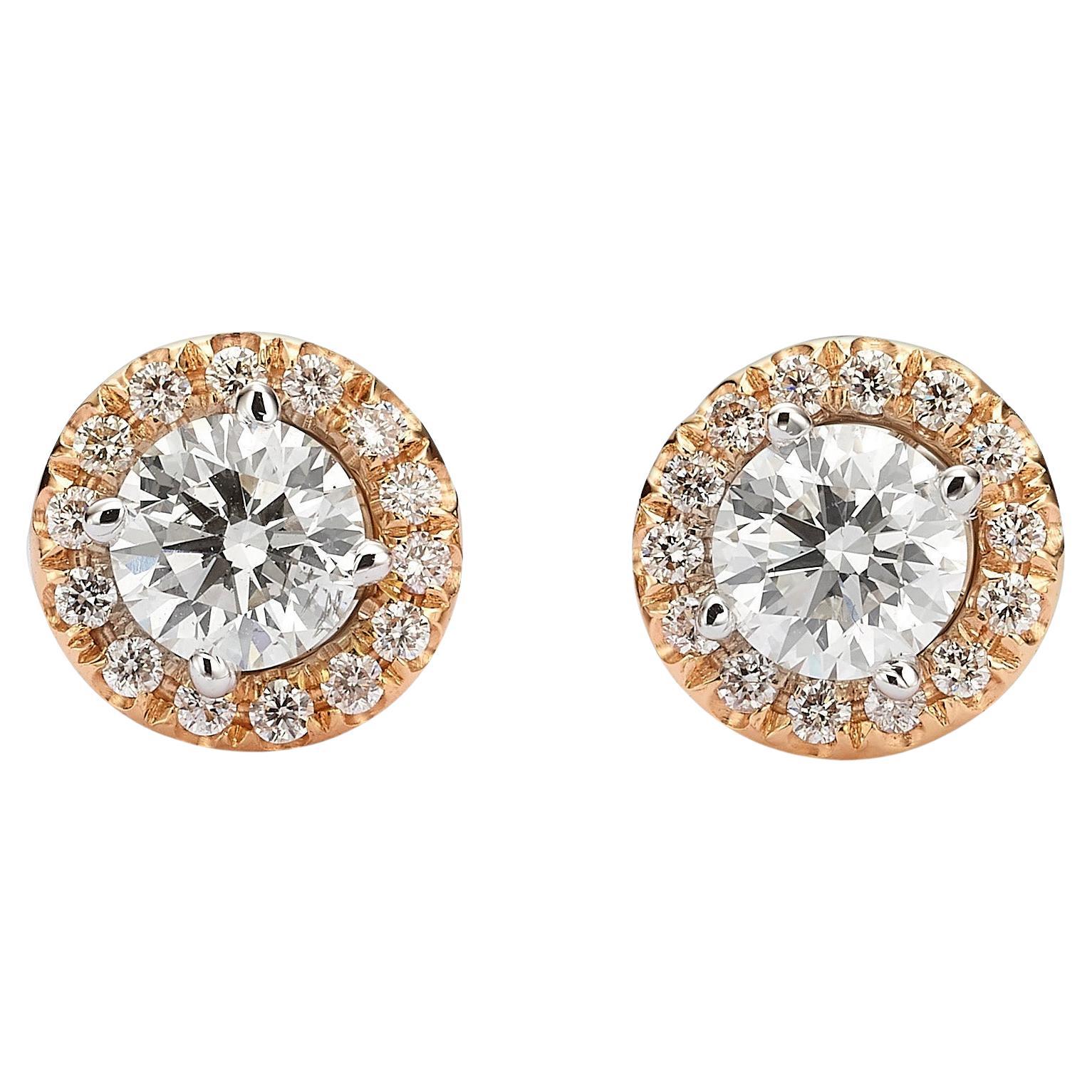 2.98 TCW Diamonds White & Rose Gold Earrings For Sale