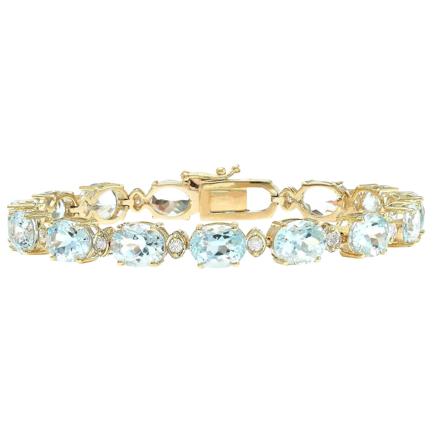 Aquamarine Diamond Bracelet In 14 Karat Solid Yellow Gold 