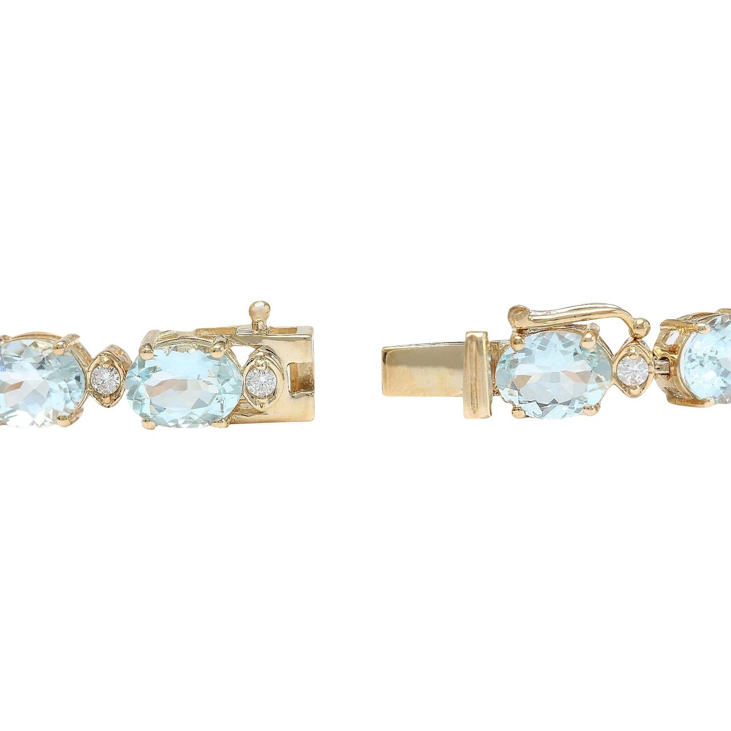 Taille ovale Bracelet aigue-marine diamant en or jaune massif 14 carats  en vente