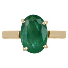 2.98ct 14K Dark Green Oval Cut Emerald 4 Prong Solitaire Gold Engagement Ring