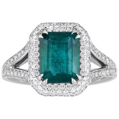 2.98ct Emerald Cut Green Emerald Engagement Ring