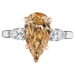 2.98ct GIA Certified Champagne Brown Pear Shape Diamond Ring