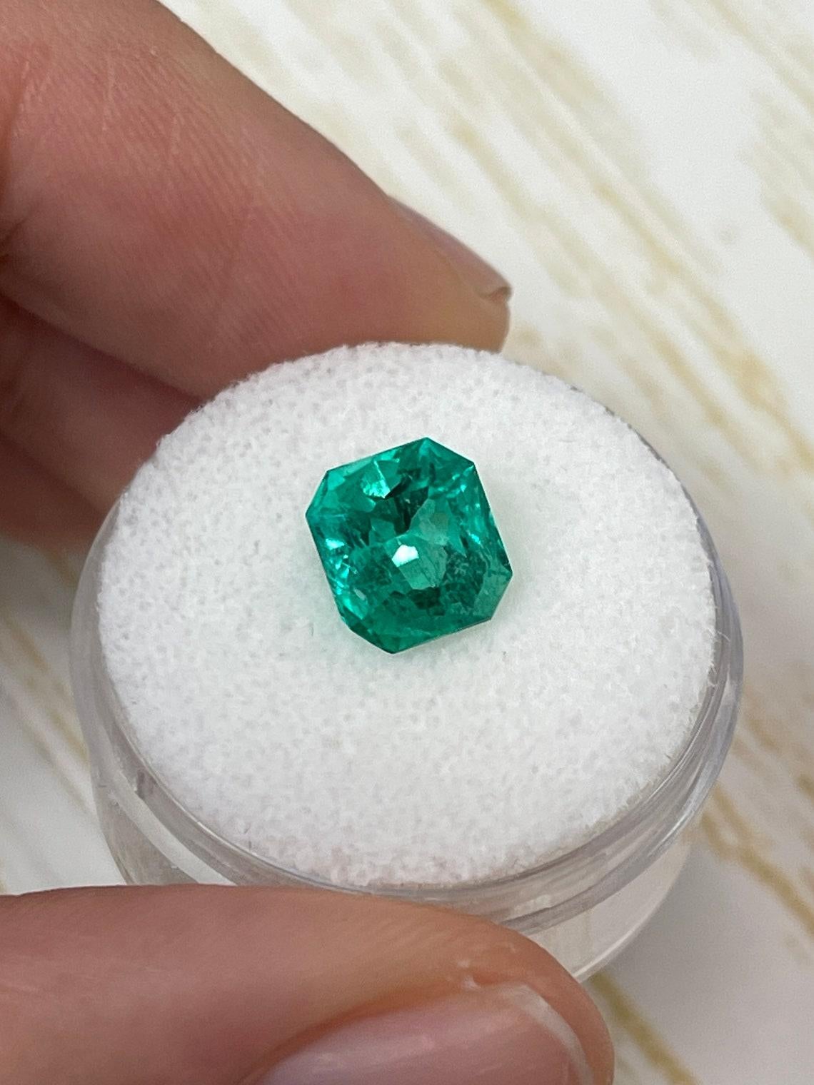 Modern 2.98ct Glowing Vivid Green Colombian Emerald Asscher Cut Genuine May Birthstone For Sale
