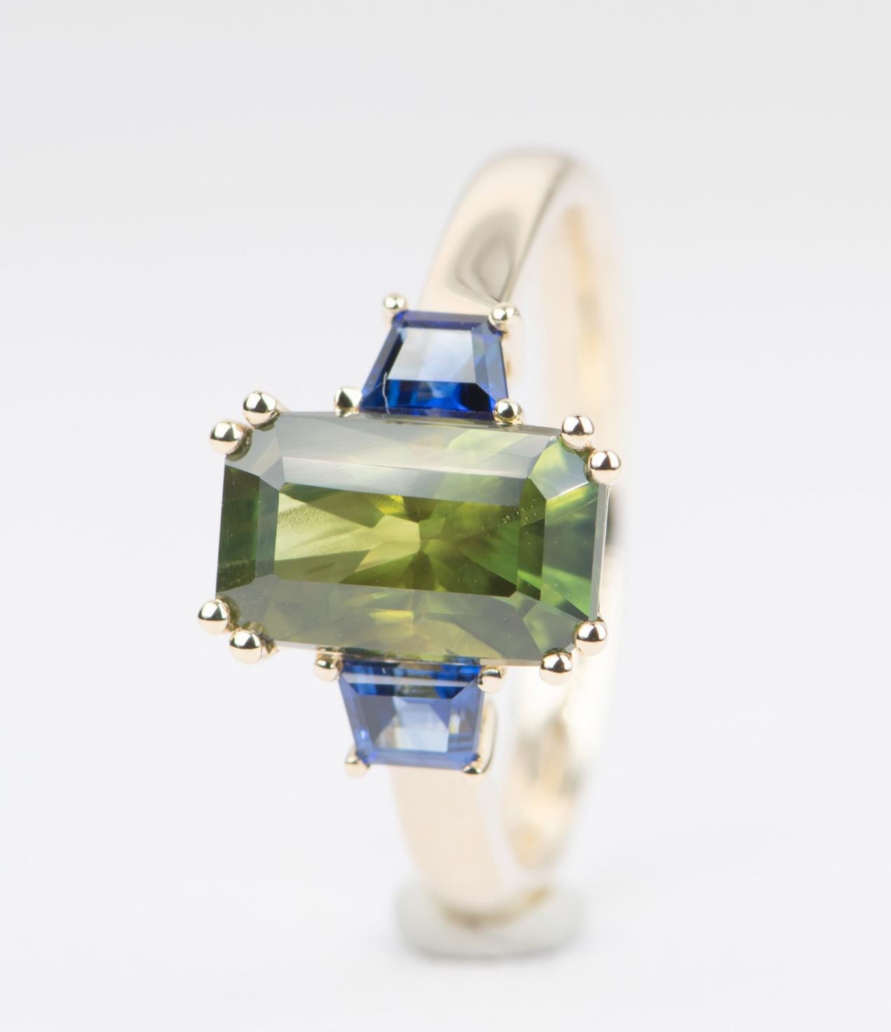 2.98 Carat Green Sapphire Ring 14 Karat Yellow Gold Statement OOAK AD1749-30 In New Condition In Osprey, FL