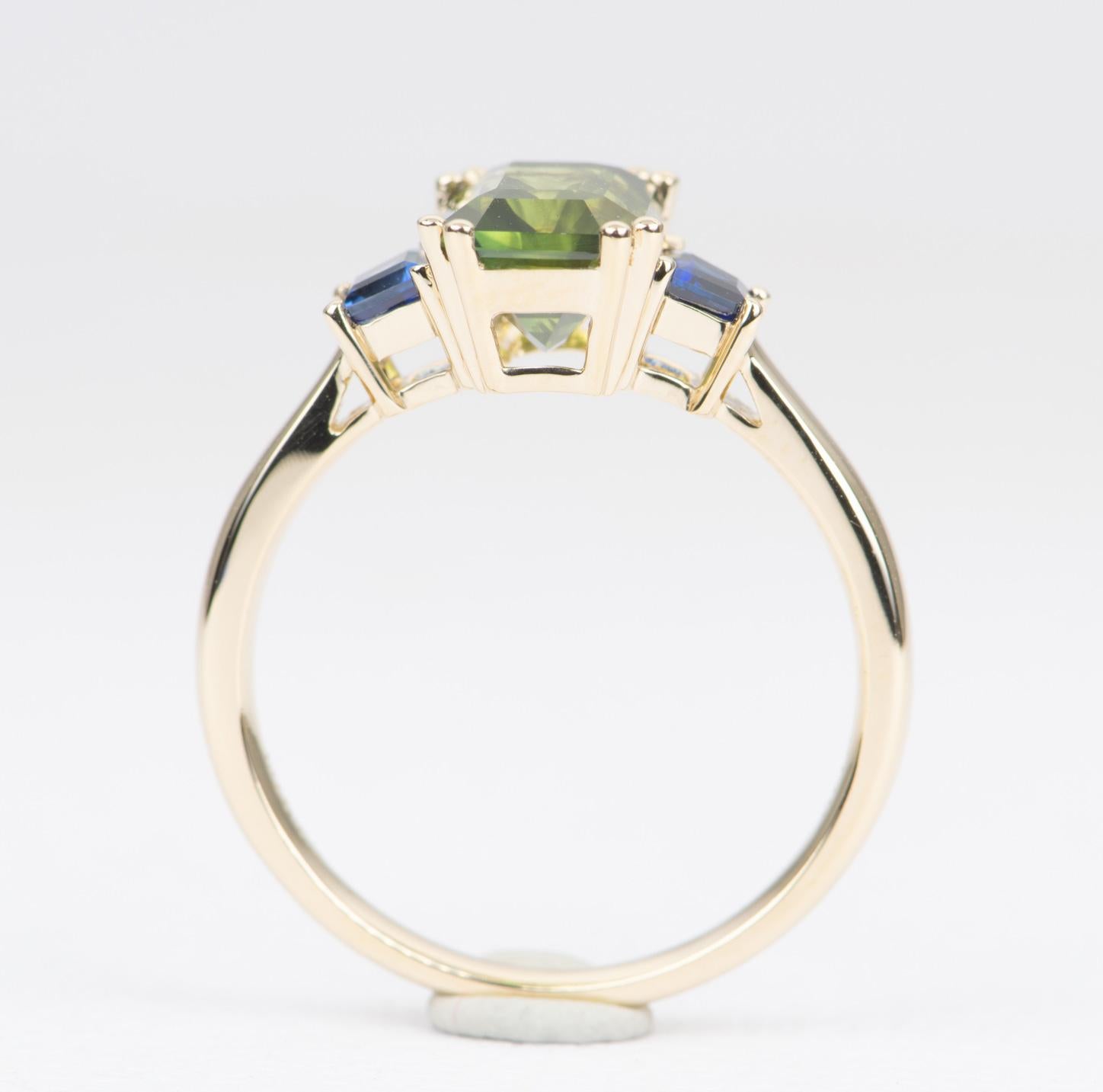 Women's or Men's 2.98 Carat Green Sapphire Ring 14 Karat Yellow Gold Statement OOAK AD1749-30