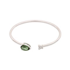 2.98ct Green Tourmaline Open-Cuff Bangle Modern Gold Bracelet with Diamonds