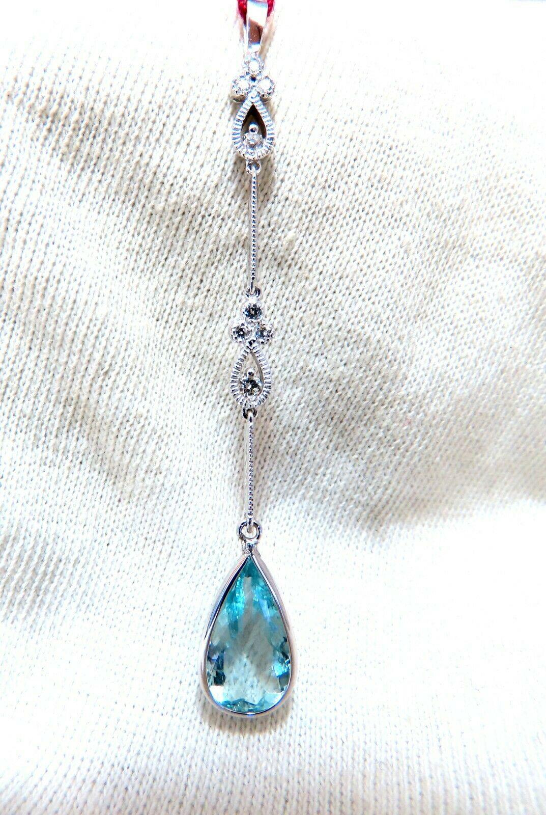 2.98 Carat Natural Aquamarine Drop Pendant 14 Karat In New Condition For Sale In New York, NY