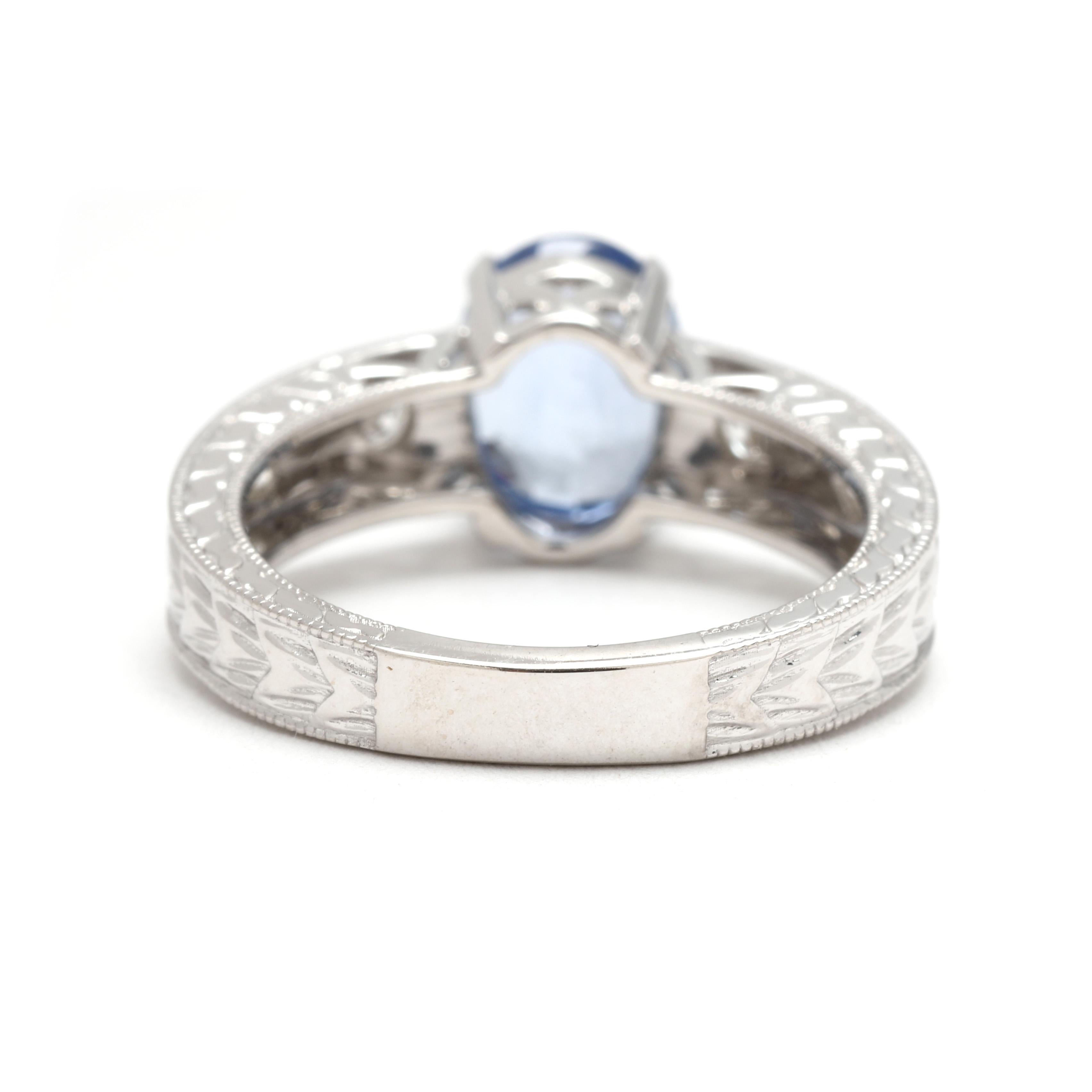 Taille ovale Bague de fiançailles saphir et diamant 2,98 carats, or blanc 14 carats, taille 7 en vente