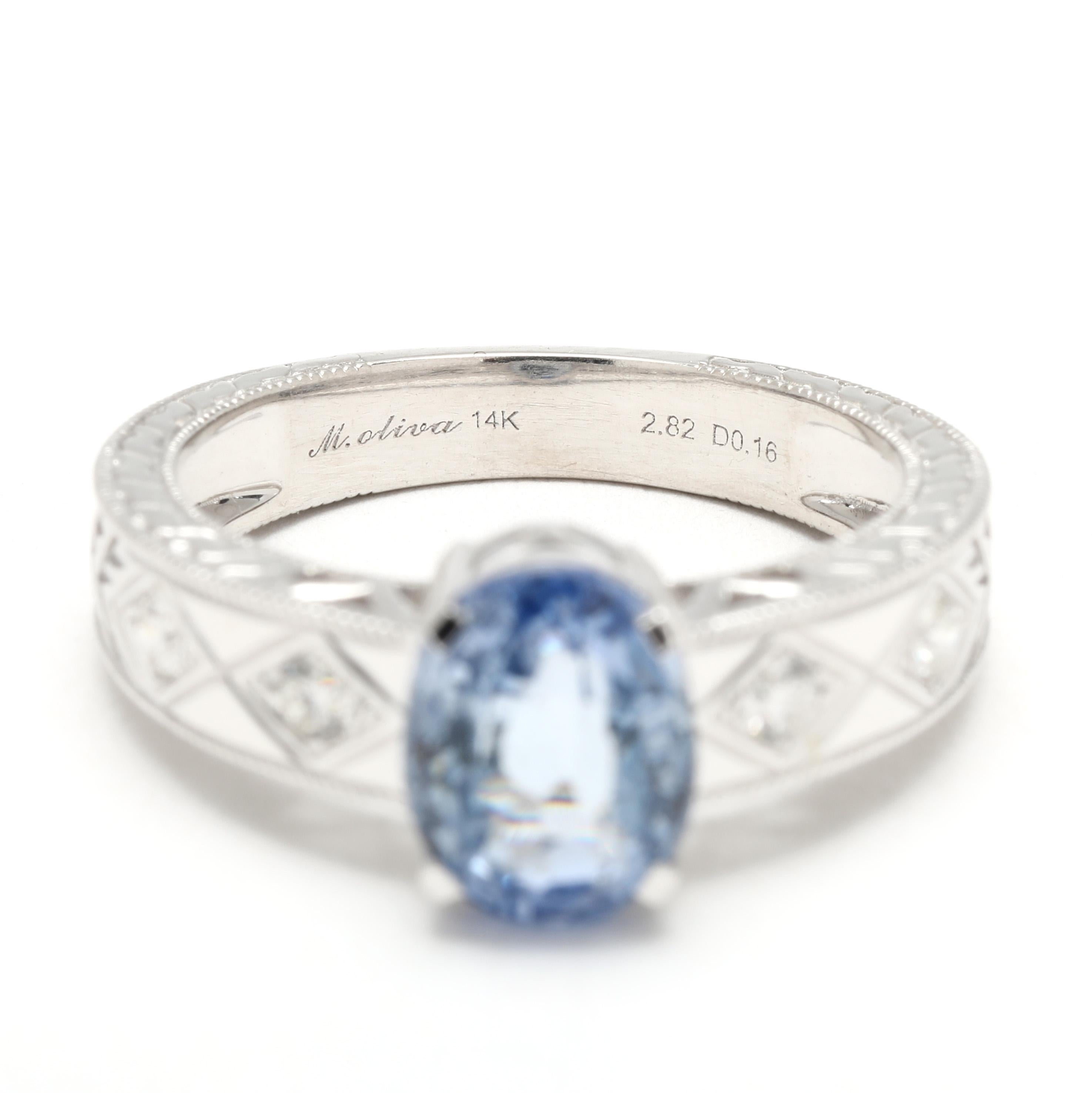 Bague de fiançailles saphir et diamant 2,98 carats, or blanc 14 carats, taille 7 Unisexe en vente