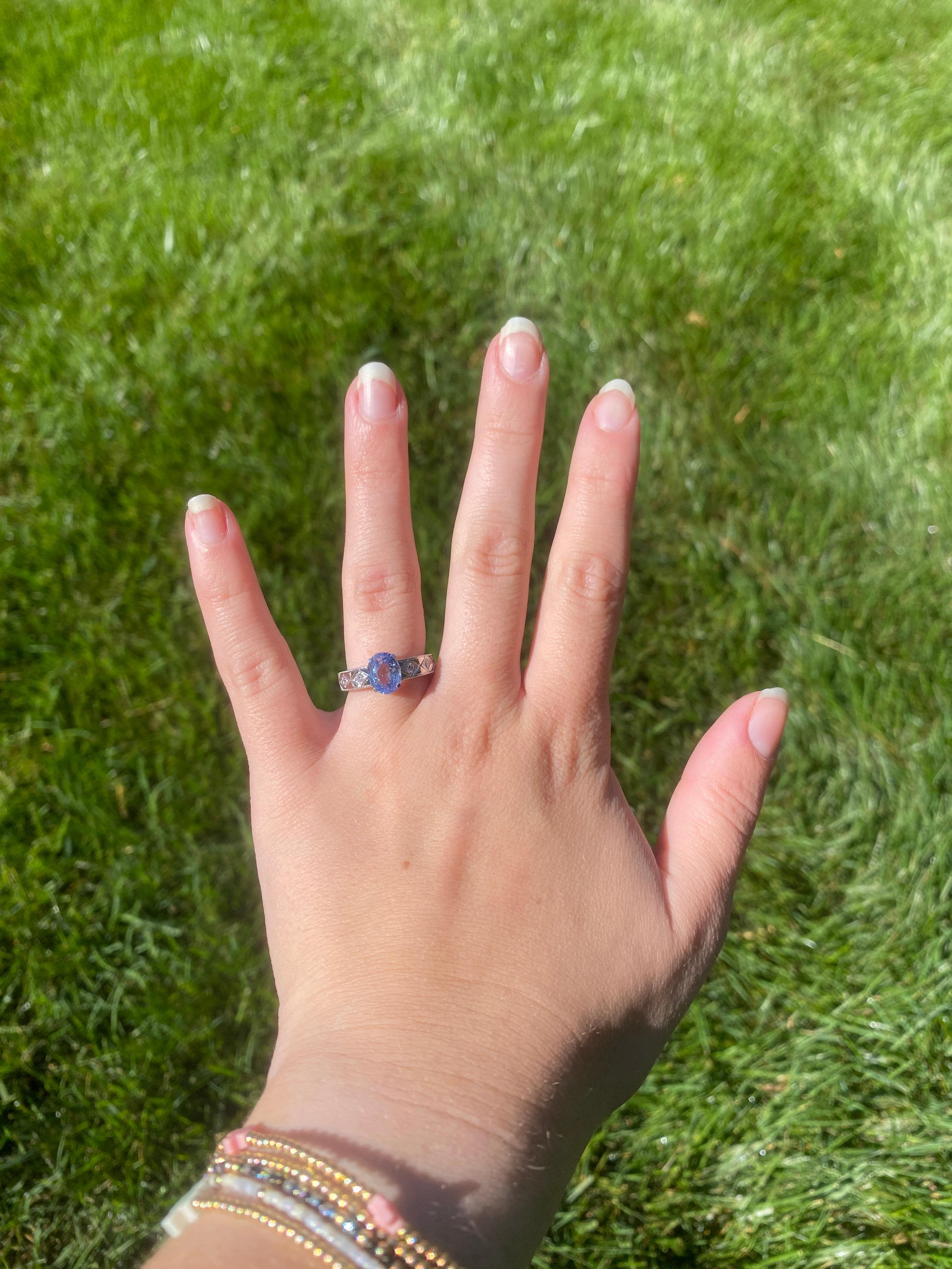 Bague de fiançailles saphir et diamant 2,98 carats, or blanc 14 carats, taille 7 en vente 1