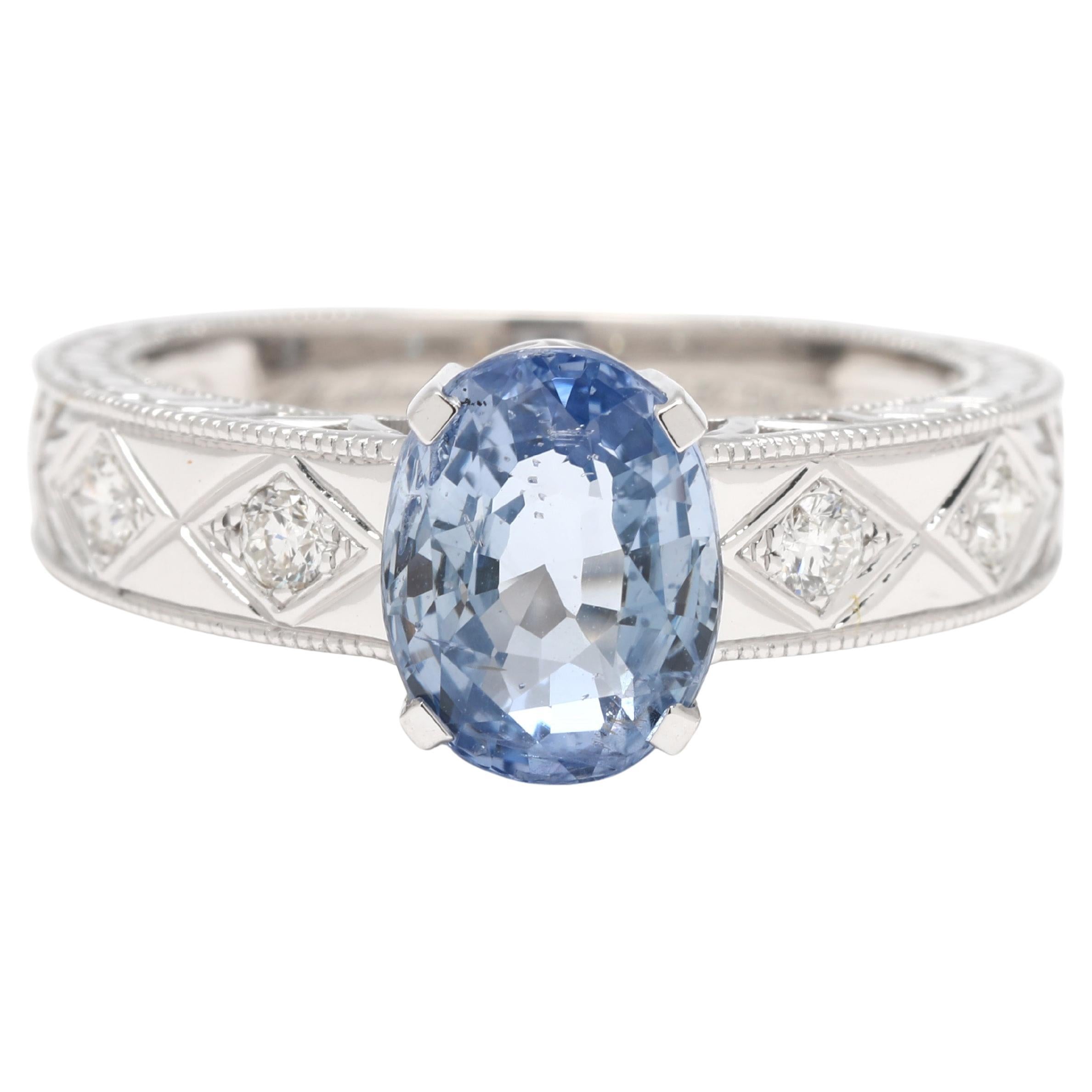 2.98ctw Sapphire and Diamond Engagement Ring, 14k White Gold, Ring Size 7