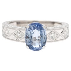 2.98ctw Sapphire and Diamond Engagement Ring, 14k White Gold, Ring Size 7