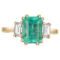 2.98tcw 14K Three Stone Natural Emerald-Emerald Cut & Diamond Emerald Cut Ring