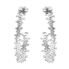 3.00 Baguette and Round Cut Diamond Hoop Earrings 18K White Gold