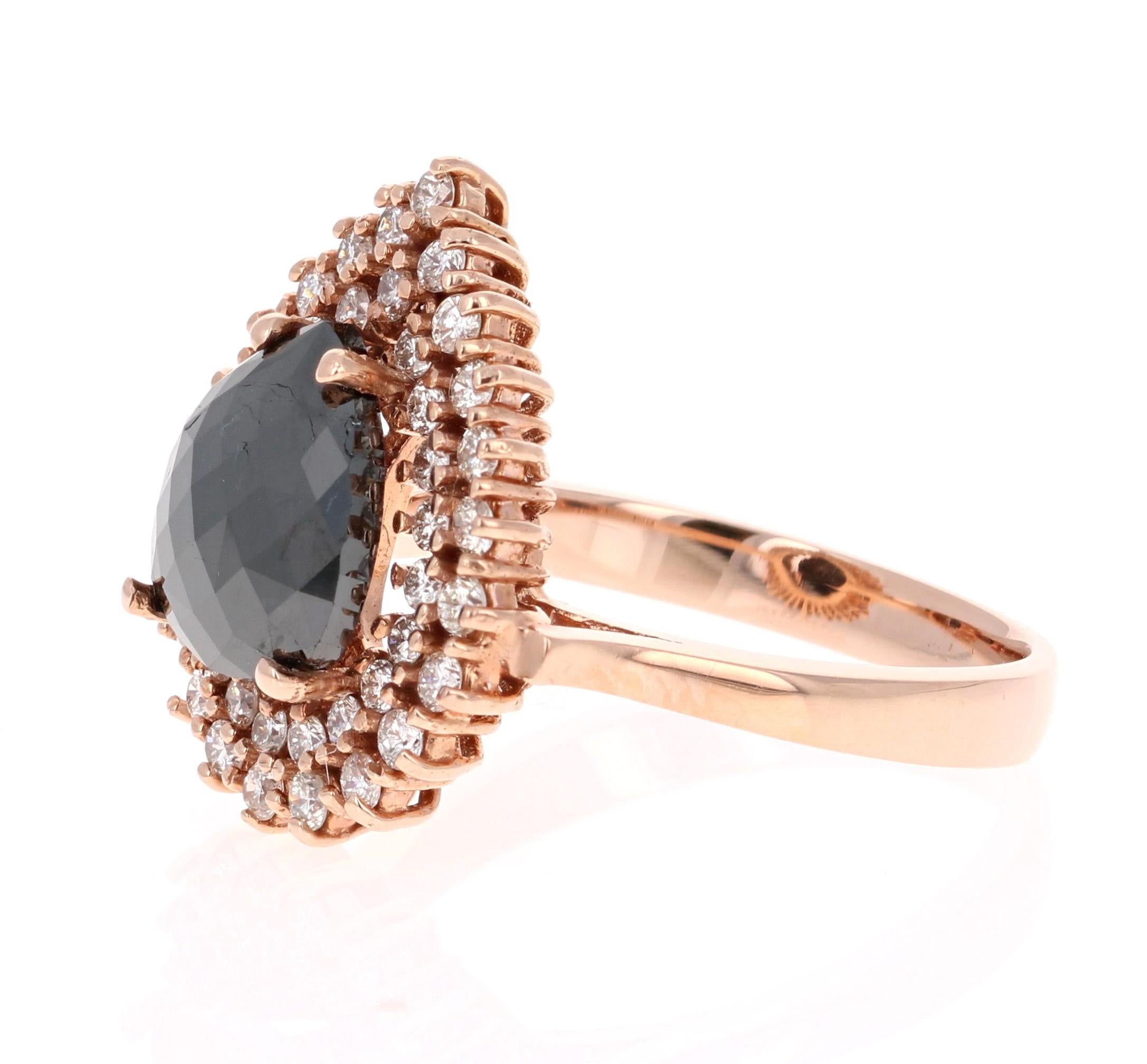 2.99 Carat Black Diamond 14 Karat Rose Gold Cocktail Ring In New Condition For Sale In Los Angeles, CA