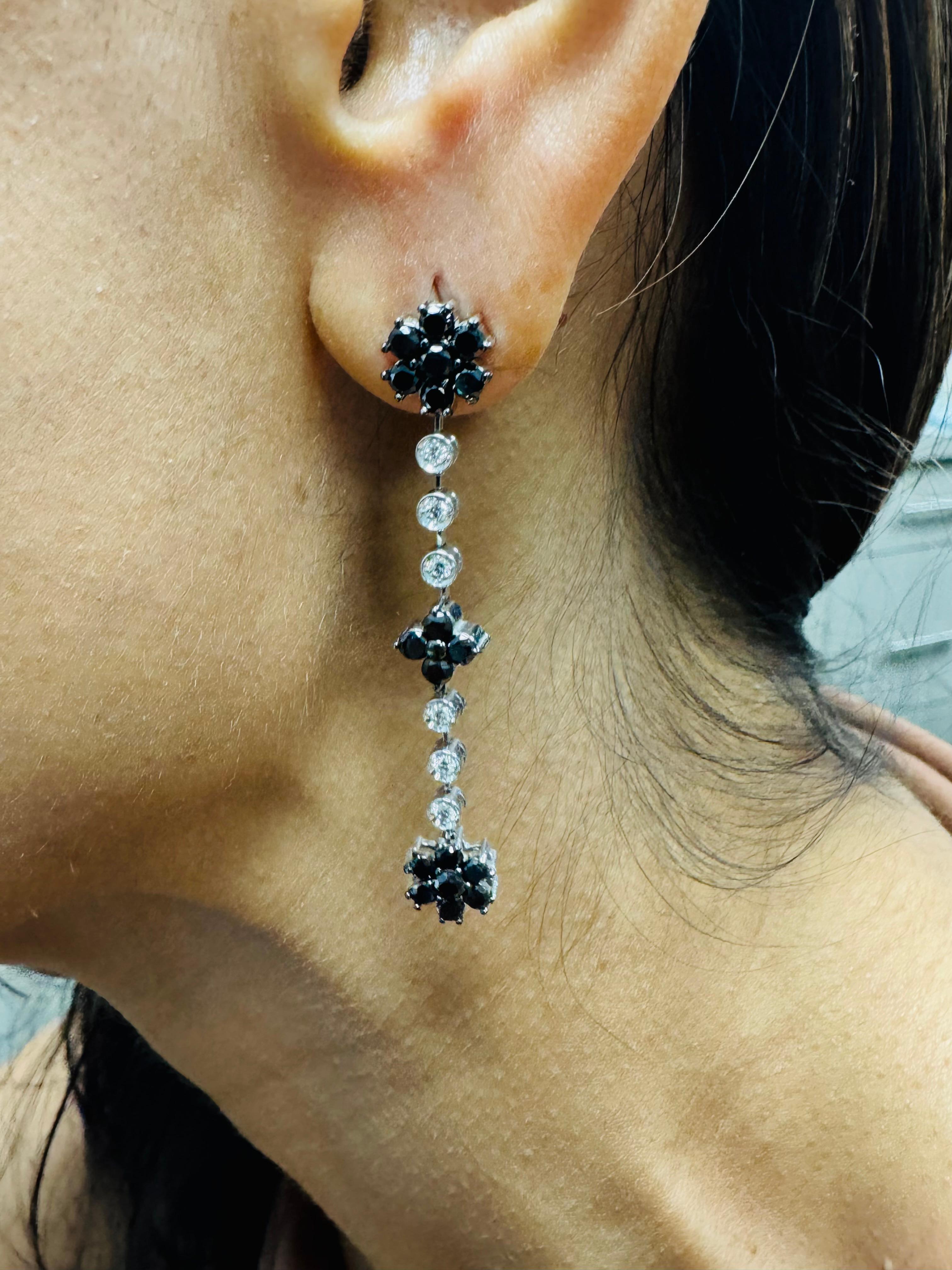 Orecchini pendenti con diamante nero da 2,99 carati e diamante bianco in oro bianco da 14 carati in vendita 1
