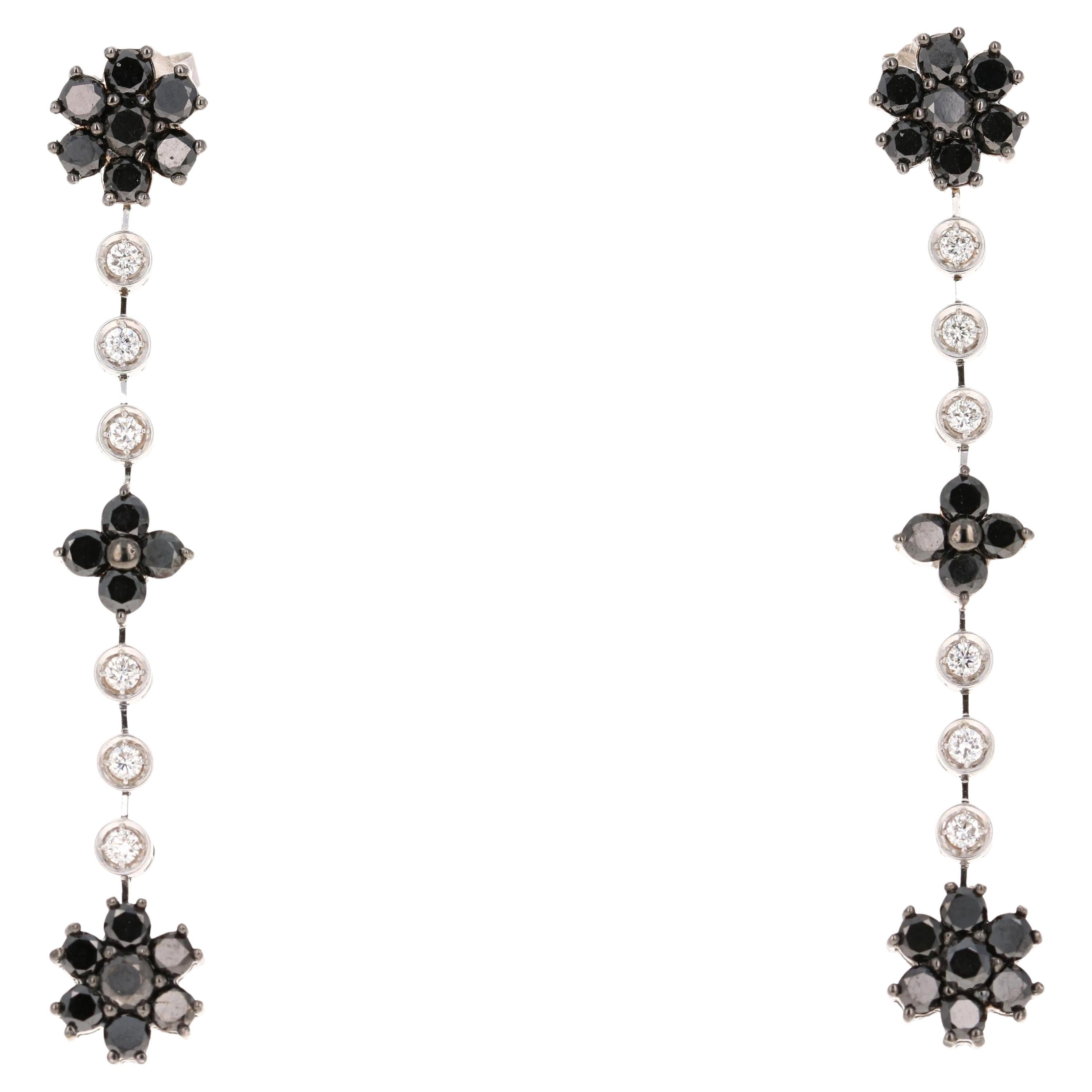 Orecchini pendenti con diamante nero da 2,99 carati e diamante bianco in oro bianco da 14 carati in vendita