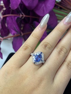 2.99 Carat No-Heat Blue Sapphire Art Deco Style Ring