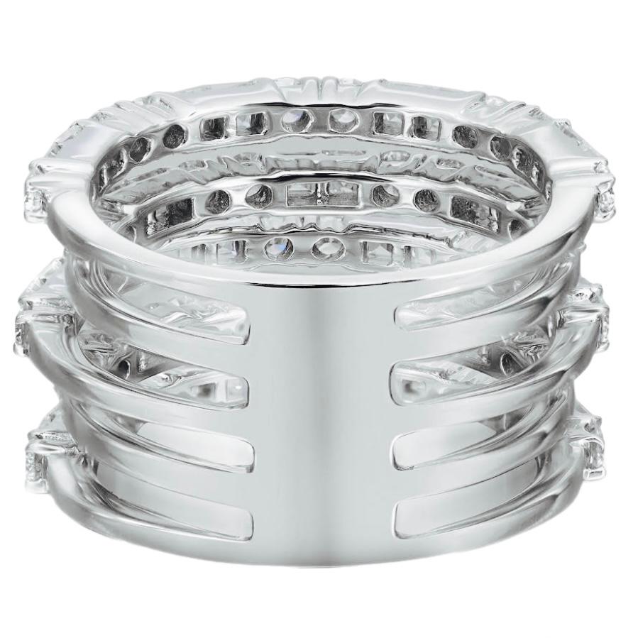 2.99 Carat Diamond Five-Row Alternating Fashion Ring in 18k White Gold 2