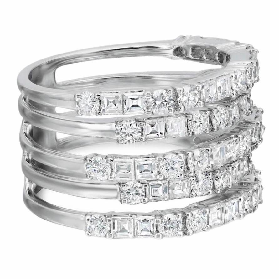 2.99 Carat Diamond Five-Row Alternating Fashion Ring in 18k White Gold 3