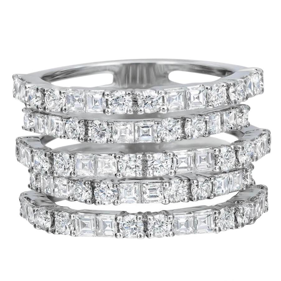 2.99 Carat Diamond Five-Row Alternating Fashion Ring in 18k White Gold 4