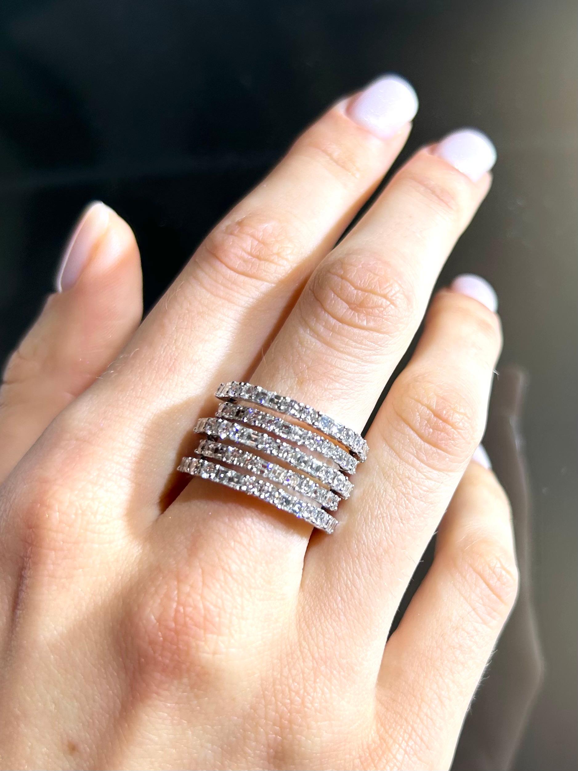 2.99 Carat Diamond Five-Row Alternating Fashion Ring in 18k White Gold 5