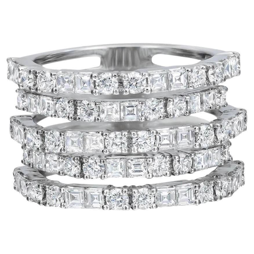 2.99 Carat Diamond Five-Row Alternating Fashion Ring in 18k White Gold