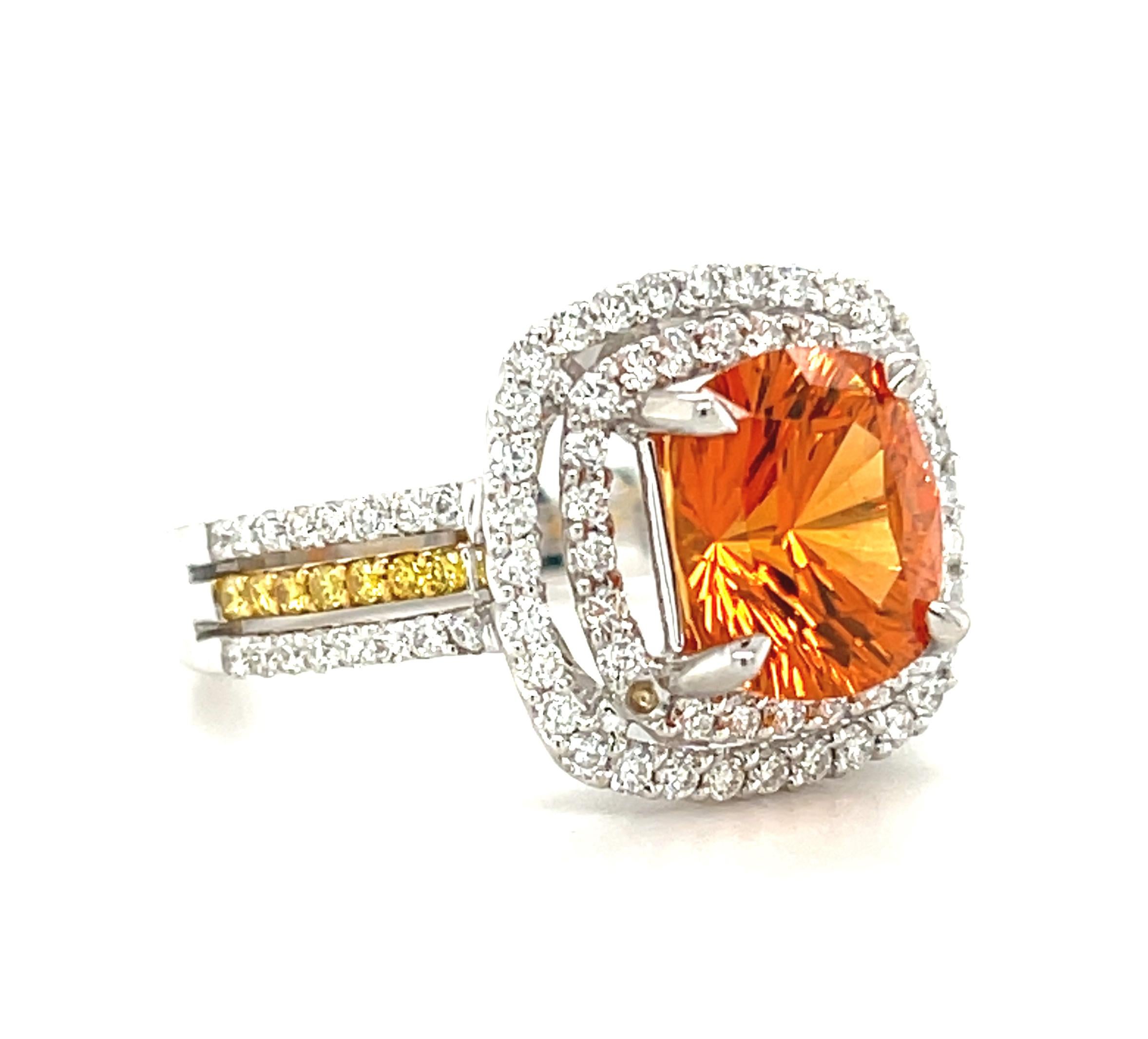 Artisan Mandarin Spessartite Garnet and Diamond Cocktail Ring in 18k Gold, 2.99 Carats For Sale