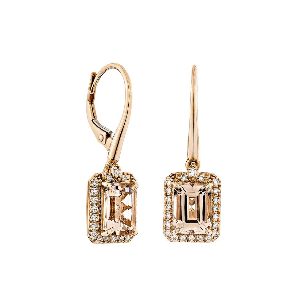 This collection includes a range of Morganite, which is a symbol of love and relationships, making it an excellent choice for a variety of applications. Accented with White Diamonds this Earing is made in Rose Gold and present a classic yet elegant