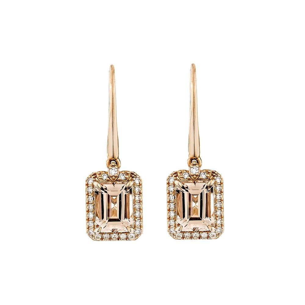 Contemporain Boucles d'oreilles pendantes en or rose 18 carats avec Morganite de 2,99 carats et diamants blancs en vente