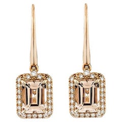 Boucles d'oreilles pendantes en or rose 18 carats avec Morganite de 2,99 carats et diamants blancs