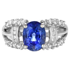 Bague en platine avec saphir bleu naturel de 2,99 carats et diamant