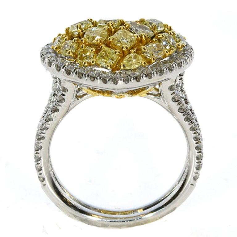 Contemporary 2.99 Carat Natural Fancy Yellow Diamond Mixed Cut Cluster Heart Ring For Sale