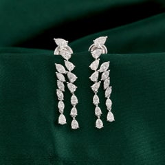 Orecchini fatti a mano con pendenti a forma di diamante naturale a pera e marquise da 2,99 carati, in oro bianco 18 carati