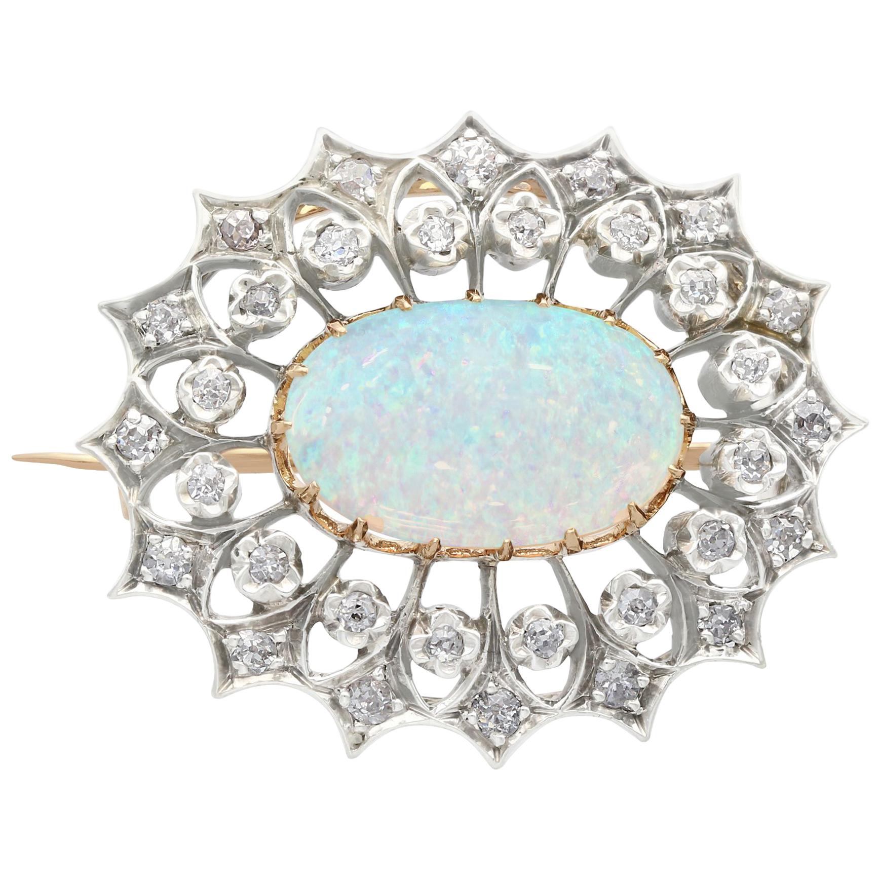 2.99 Carat Opal and Diamond Yellow Gold Brooch Antique Victorian
