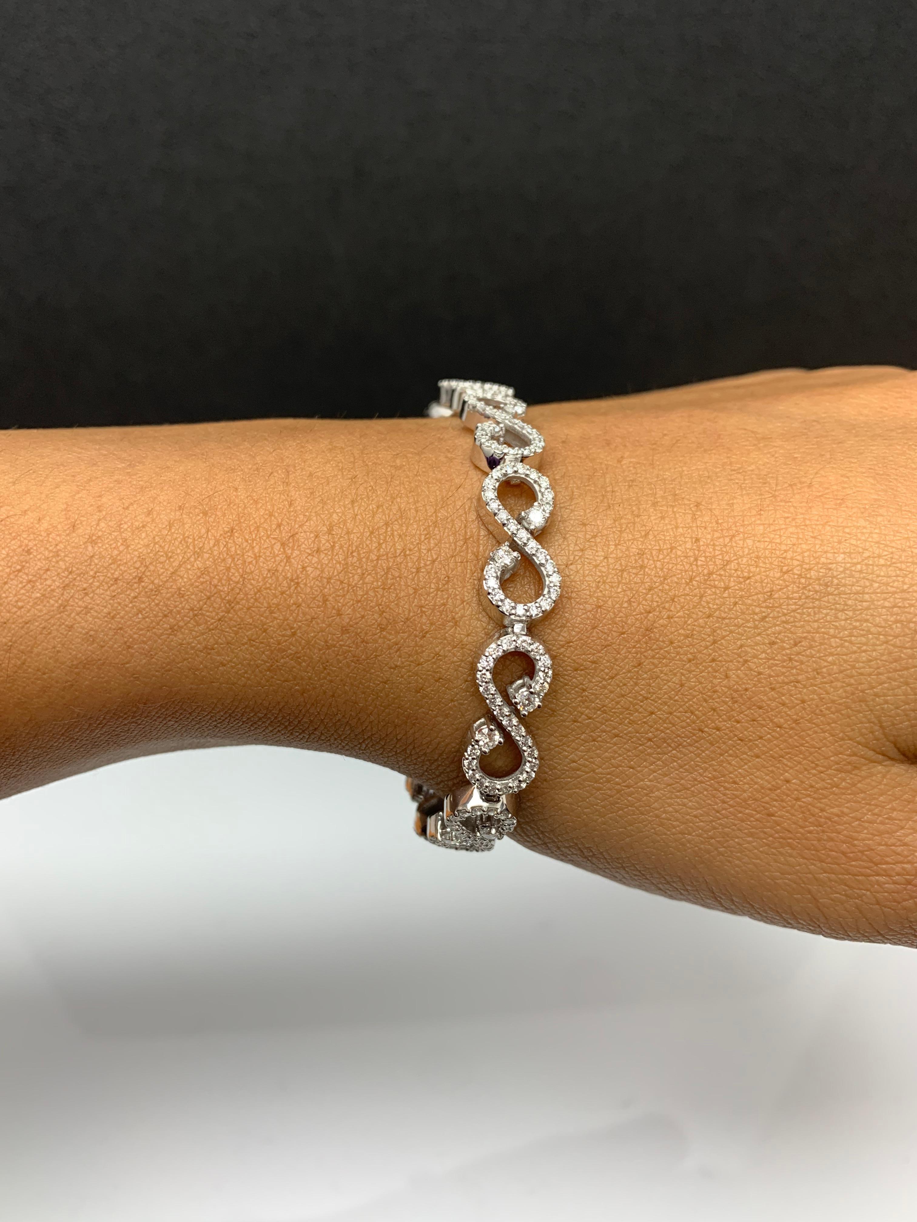 Brilliant Cut 2.99 Carat Open-Work Diamond White Gold Bracelet in 14K White Gold For Sale