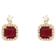2.99 Carat Radiant Ruby Brilliant White Diamond Stud Dangle Earrings