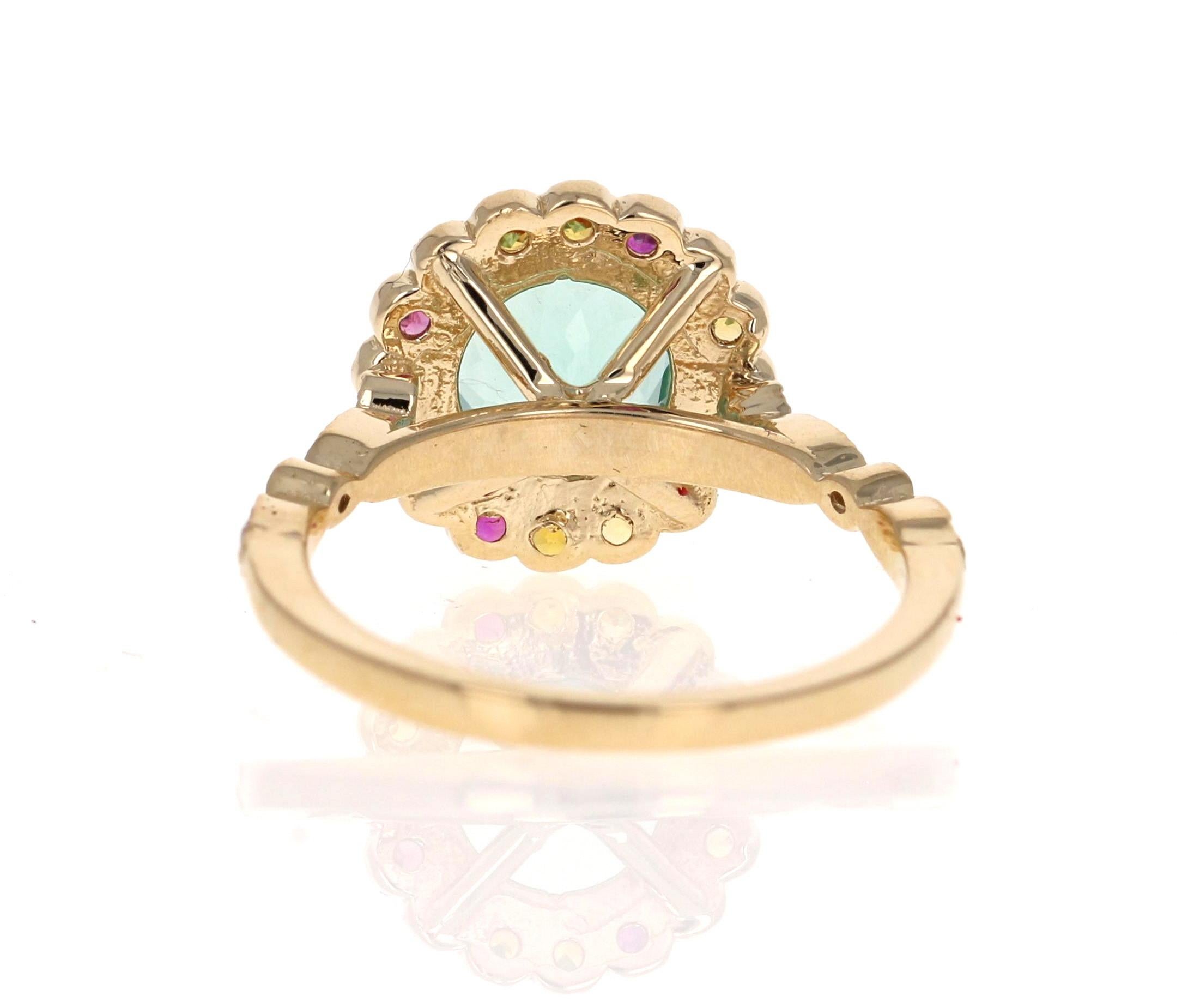 Round Cut  Apatite Sapphire Diamond Yellow Gold Ring For Sale