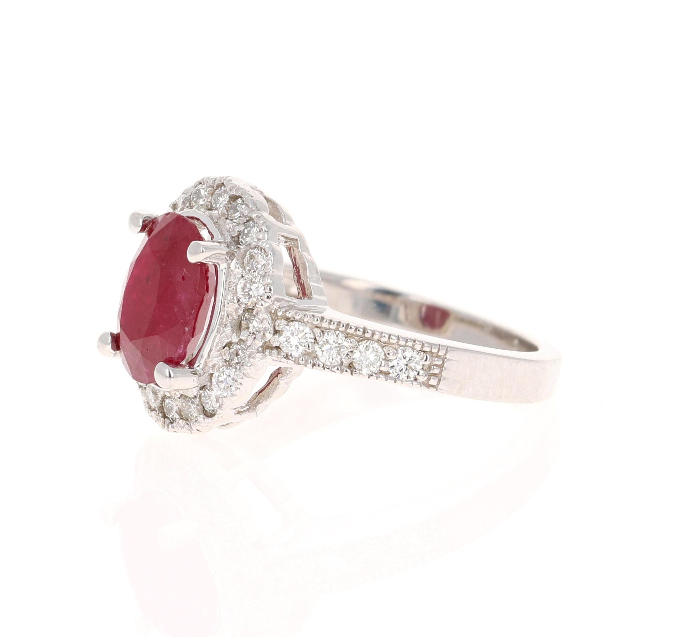 Contemporary 2.99 Carat Ruby Diamond 14 Karat White Gold Ring For Sale