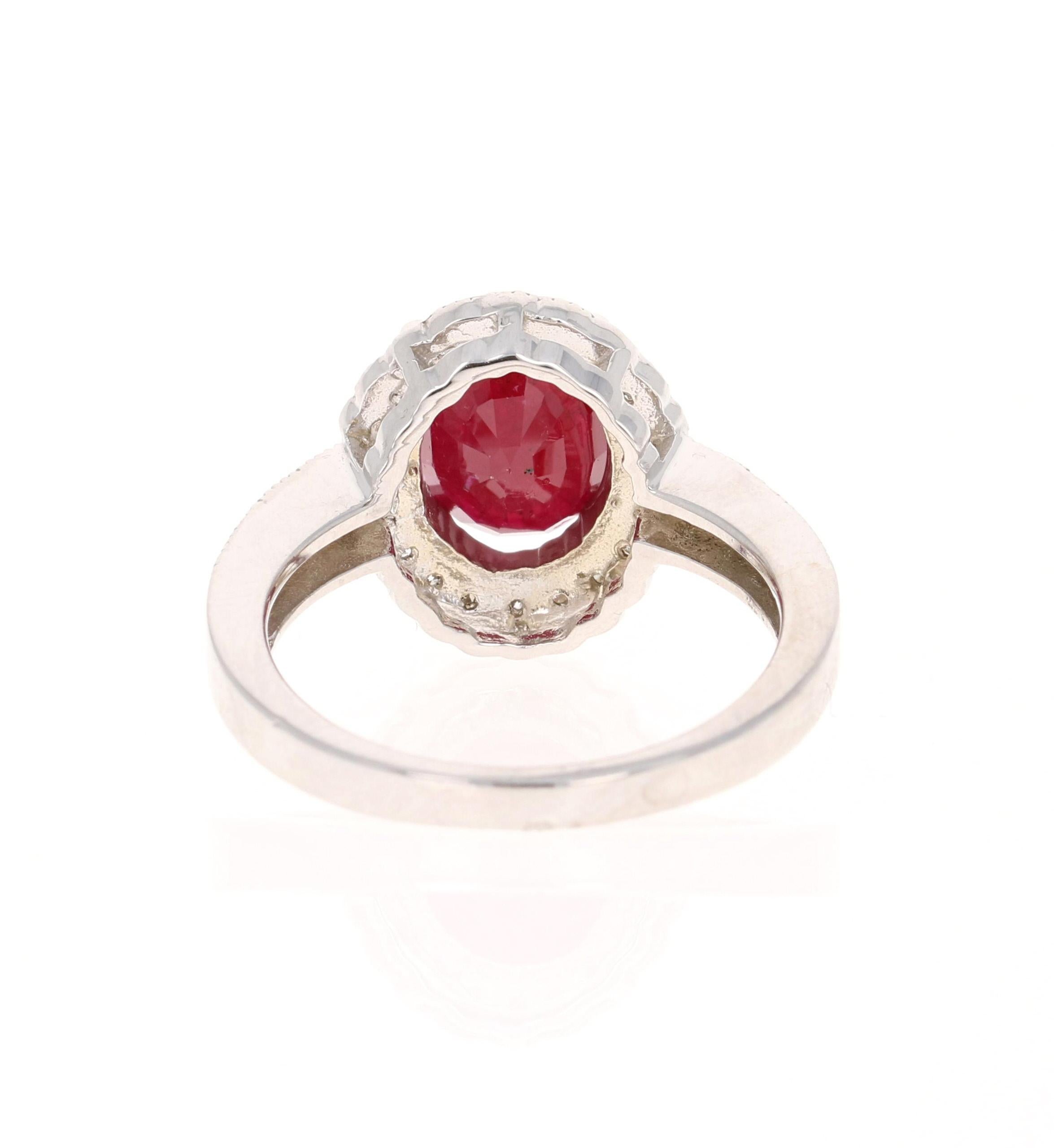 Oval Cut 2.99 Carat Ruby Diamond 14 Karat White Gold Ring For Sale
