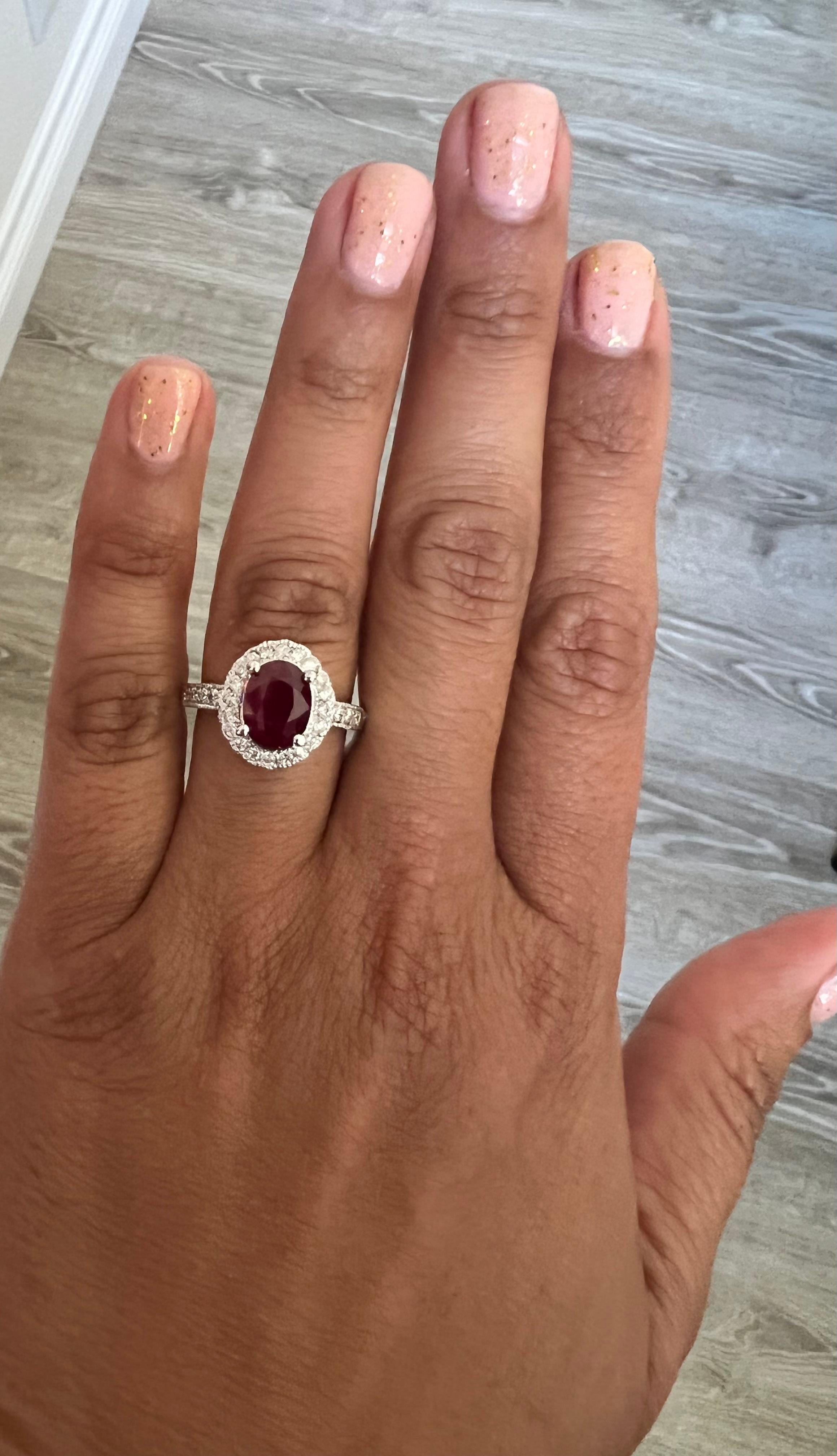 Women's 2.99 Carat Ruby Diamond 14 Karat White Gold Ring For Sale